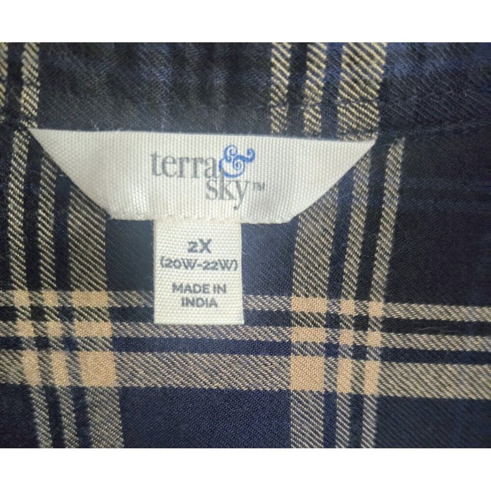 Terra & Sky Blue Flannel Button Down Long Sleeve Shirt Casual Top Plus Size 2X - Picture 5 of 7